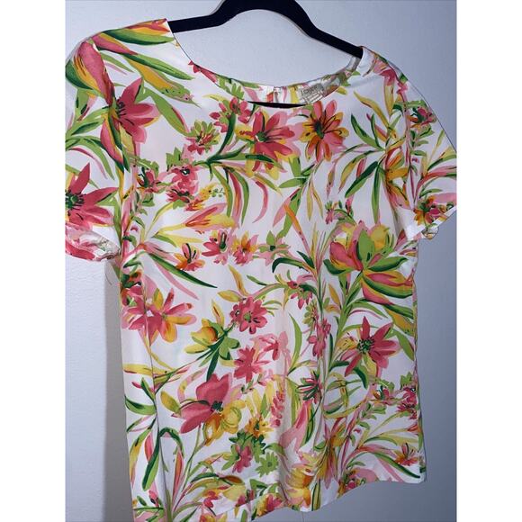 J Crew Womens Blouse Tropical Print Round Neck Cap Sleeve Size Small - Picture 3 of 11